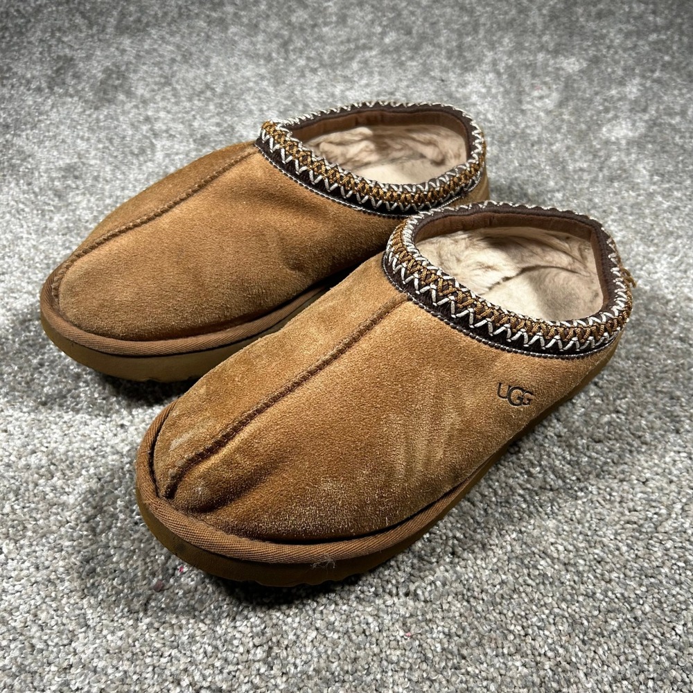 UGG Tasman Suede Slippers Chestnut Brown Embroidered Braid 5955 Womens 8 - Picture 3 of 7